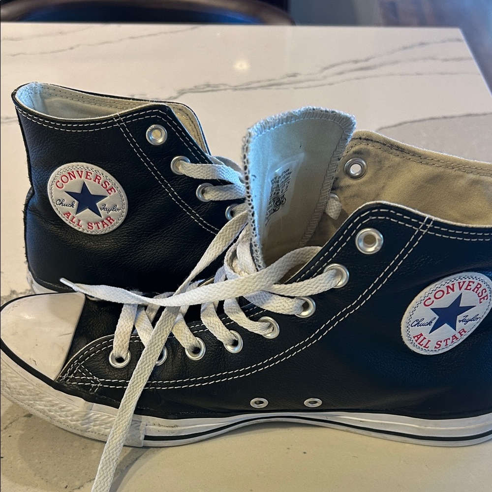 Converse Men’s Leather Black and White High-Top Sneakers